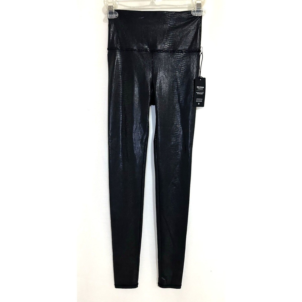 Lanston Sport Women's Leggings XS Venture Black Soft Faux Leather Snake Skin